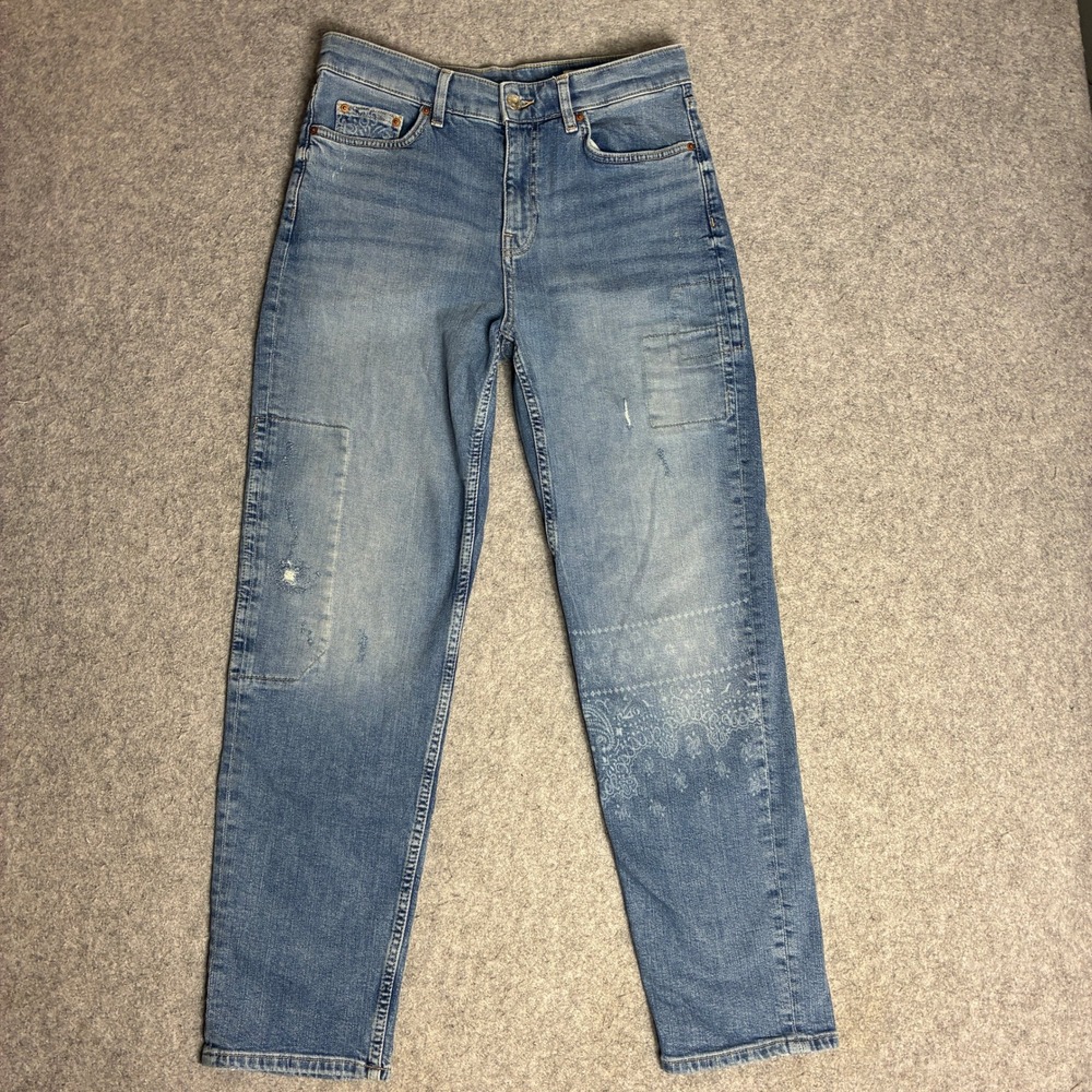Marks & Spencer Boyfriend Jeans Womens 8 31x29 Blue Paisley Patchwork Denim